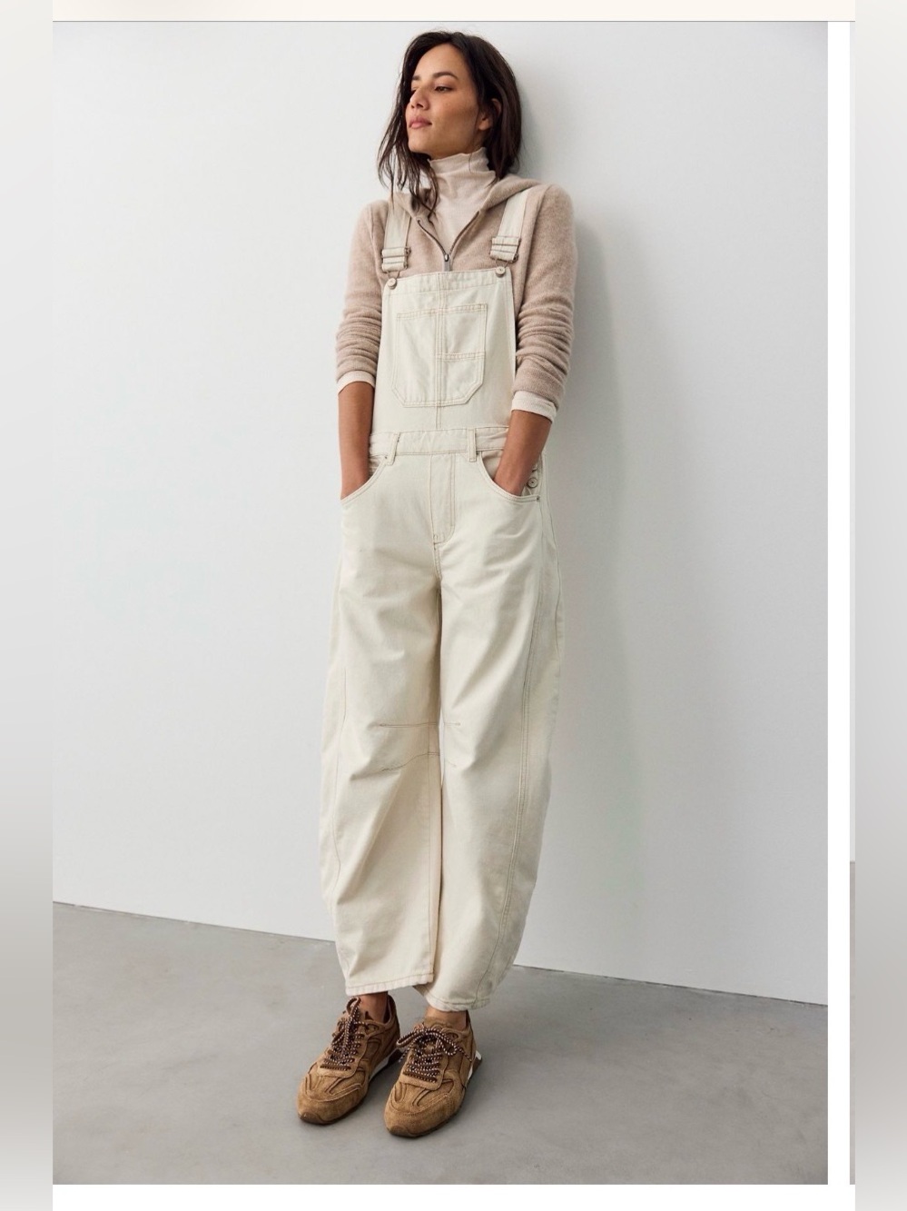 Free People We The Free Good Luck Barrel Overalls. Milk NWT